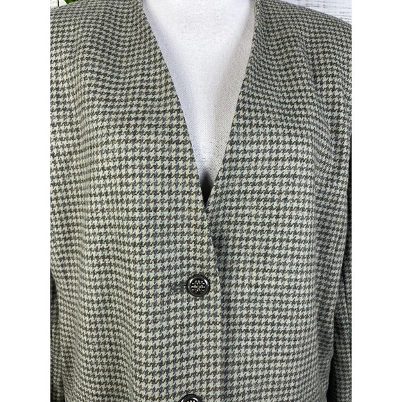 Vintage Alfred Dunner Blazer Jacket size 14 Sage Green Gray Hounds Tooth Wool - Picture 8 of 16